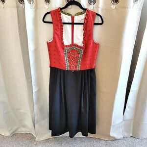 Vtg Angermaier Dirndl Dress Sz 38 Red Milkmaid Renaissance Festival German 15522